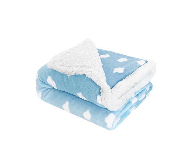 Acomoda Textil - Manta para Bebé Estampada con Nubes, Manta de Cuna Azul