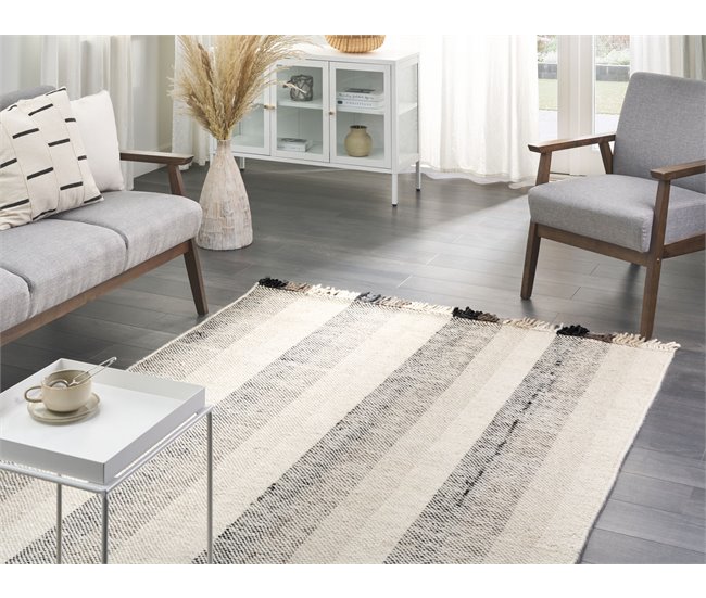 Beliani Alfombra de pelo corto EMIRLER 140x200 Blanco/ Beige
