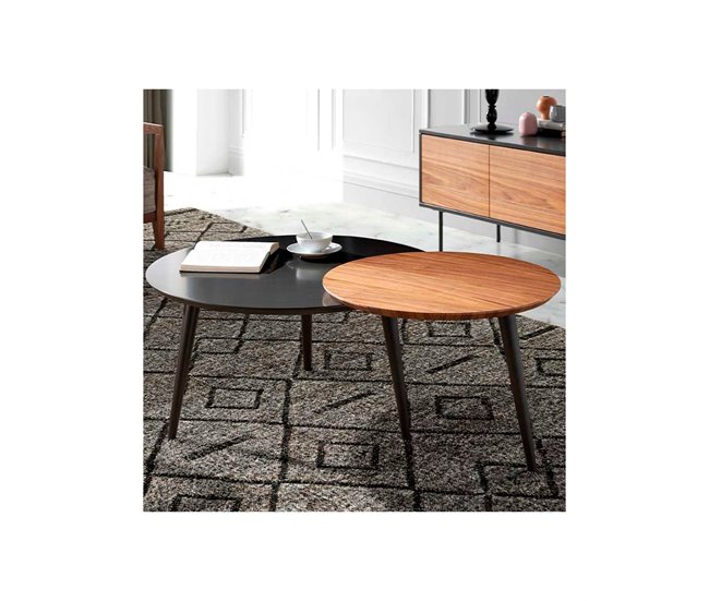 Mesa de Centro Doble Circular MDF - Modelo LUZON Marron