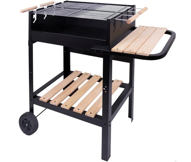 Barbacoa carbón portátil madera doble parrilla Aktive Negro