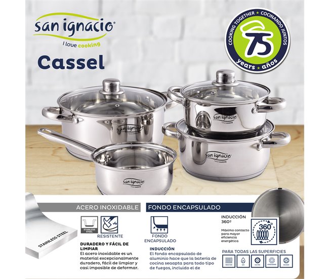 Bateria 7pcs : Cazo sin tapa + Cacerolas con tapa Multicolor
