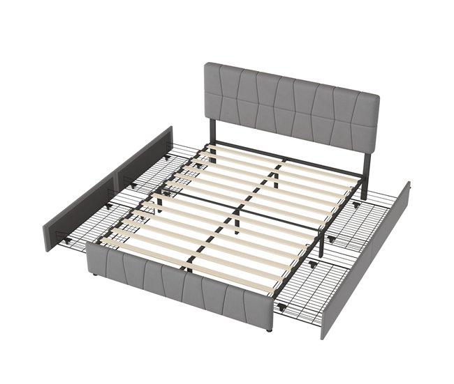 Cama, 4 cajones, cama doble, cama para adolescentes 164x209 Gris