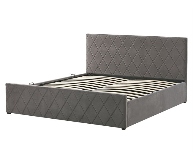Beliani Cama con somier Terciopelo ROCHEFORT 170x214 Azul Marino