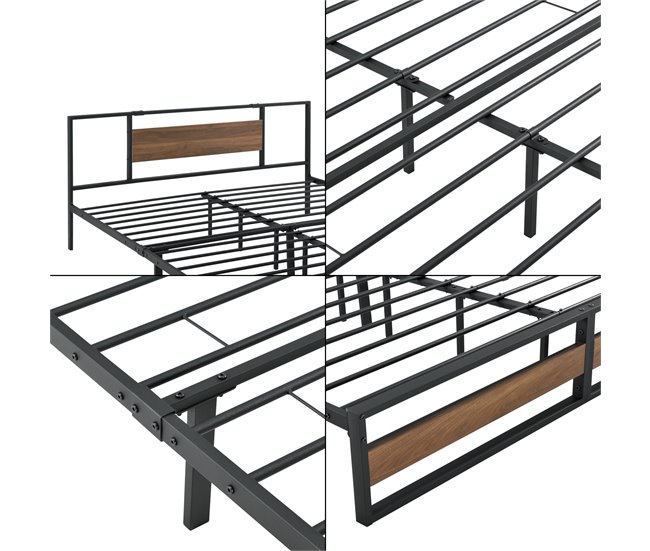 Cama doble Villach con somier - acero 184x209 Negro