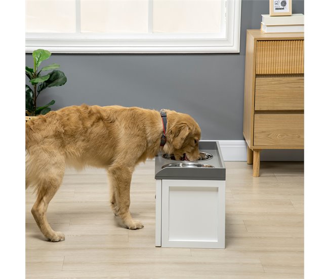 Comedero para Perros MDF, Acero Inoxidable PawHut Blanco
