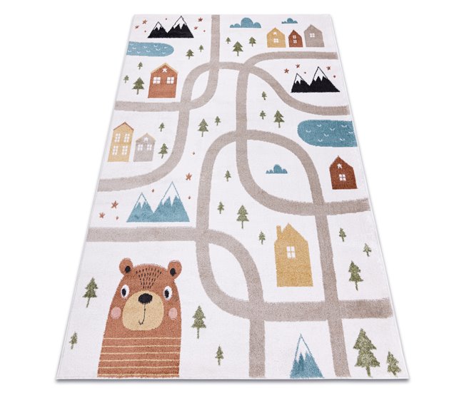 Alfombra FUN Polar para niños calles bosque 200x290 Crema