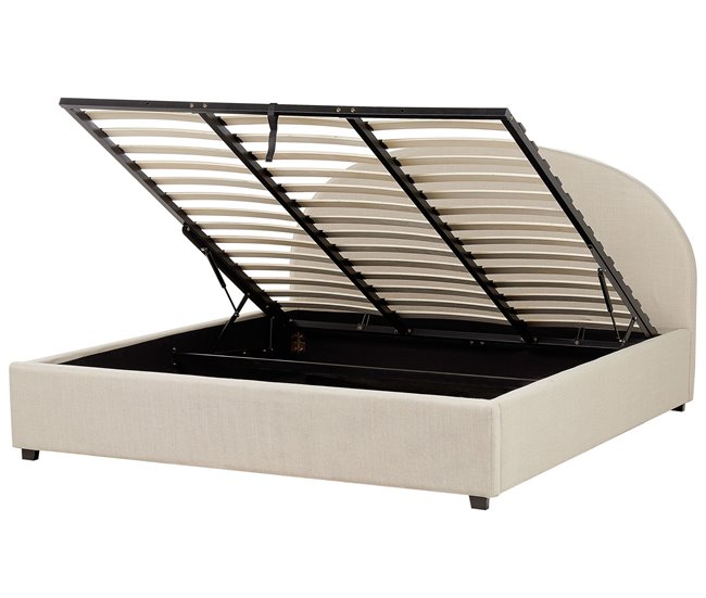 Beliani Cama con almacenaje Poliéster VAUCLUSE 194x214 Beige