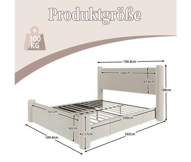 Camas de matrimonio 190x202 Beige