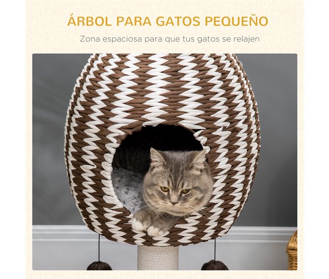 Árbol para Gatos Aglomerado de Madera, Papel, Franela de Algodón Marron