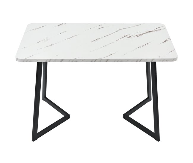 Conjunto mesa rectangular efecto mármol y 4 sillas vintage Blanco
