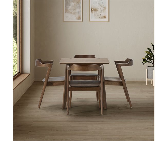 Juego de mesa y 4 sillas de comedor Venus 80x80 Nogal