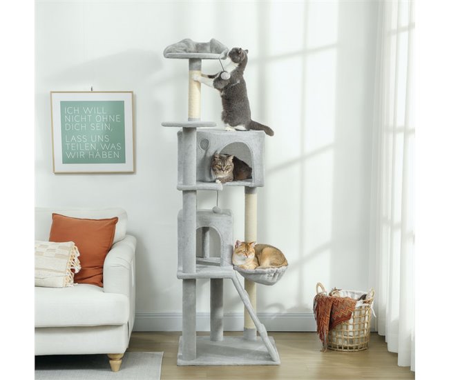 Árbol para Gatos Aglomerado de Madera, Felpa PawHut Gris