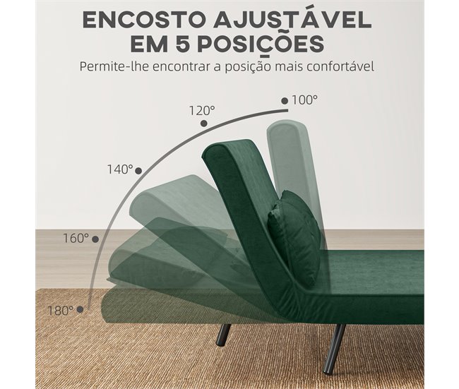 Sofá Cama Doble Terciopelo Sintético, Espuma HOMCOM Verde
