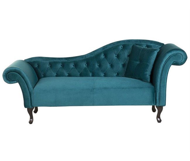 Beliani Chaise longue derecho Terciopelo LATTES Azul/ Verde