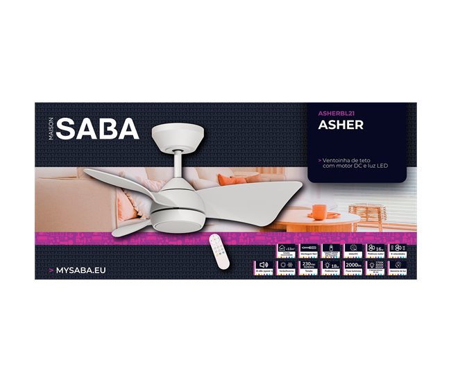 Ventilador techo ASHER aspas led motor DC  Blanco