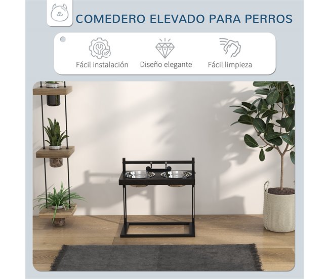 Comedero para Perros Acero, Metal PawHut Negro