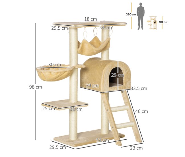Árbol Rascador para Gatos Aglomerado de Madera, Felpa, Sisal Beige