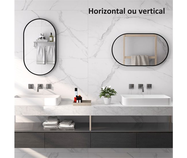 Espejo de Baño Vidrio Templado, Aleación de Aluminio HOMCOM Negro