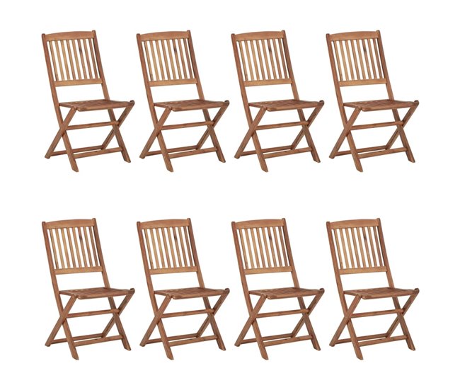 8 Sillas de jardín plegables de madera con cojines Antracita
