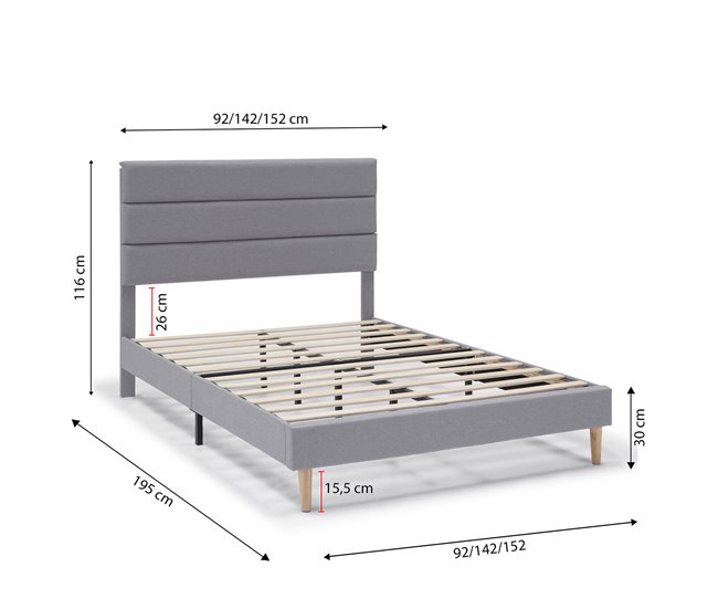 Estructura de Cama tapizada Aroma 135x190 Gris Claro