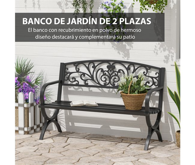 Banco de Jardín Hierro Outsunny 127x60 Negro
