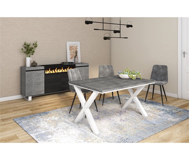Mesa Comedor Fija 140x90 Blanco/ Gris