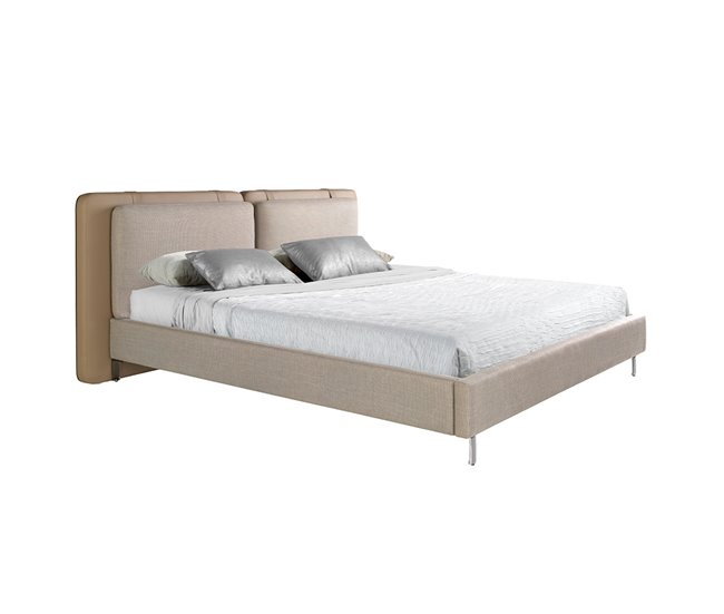 Cama matrimonio tapizada en polipiel y tela Vison