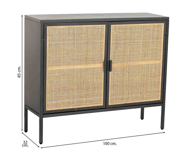 Aparador de metal y madera 2 puertas, Negro