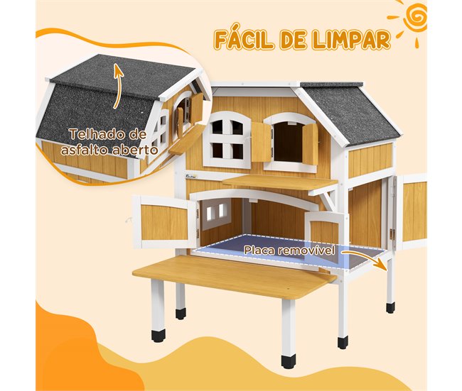 Caseta para Gatos Madera de Abeto PawHut Amarillo
