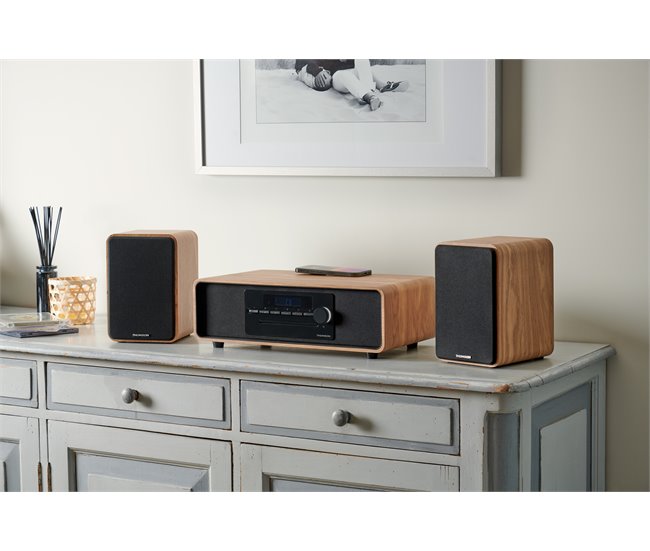 Radio CD Bluetooth MP3 inducción Thomson Negro/ Madera