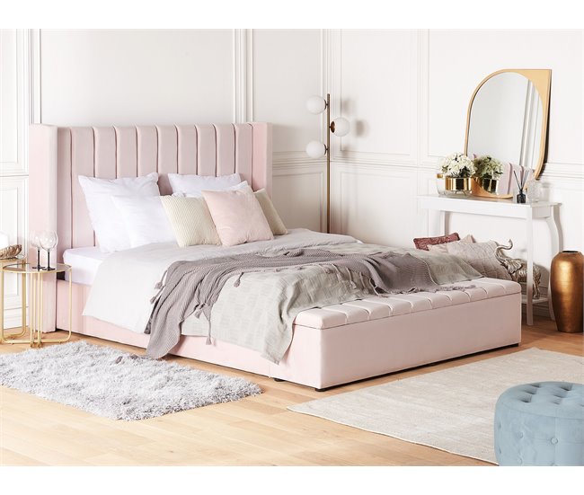 Beliani Cama con banco de almacenaje Terciopelo NOYERS 210x247 Gris