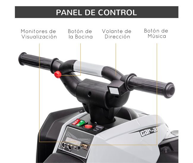 Quad Eléctrico Infantil PP, Metal HOMCOM Blanco
