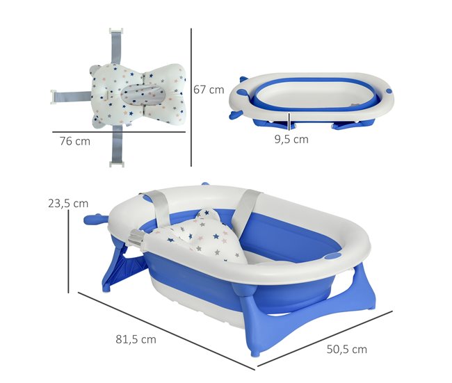 Bañera para Bebé Plegable PP, TPE HOMCOM Azul