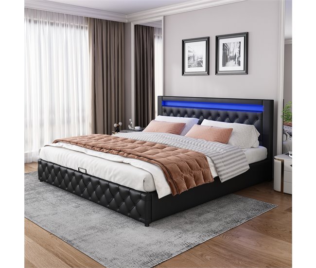 Cama de matrimonio de poliuretano con almacenaje 182x207 Blanco