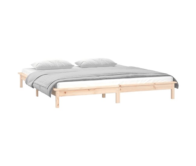 Estructura de cama de madera maciza con LED 120x200 Blanco