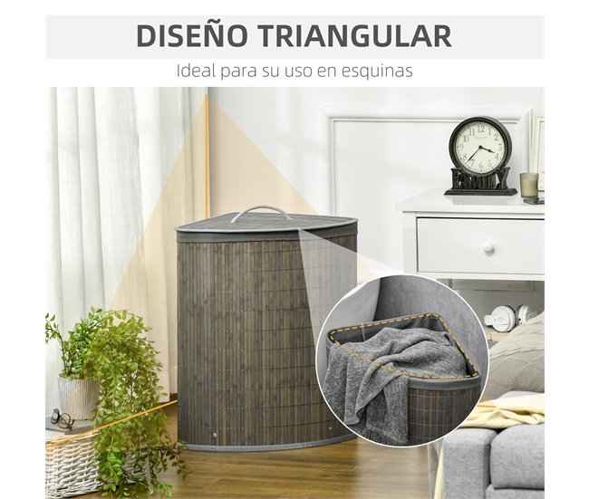 Cesto para Ropa Bambú HOMCOM, hogar - baño Gris