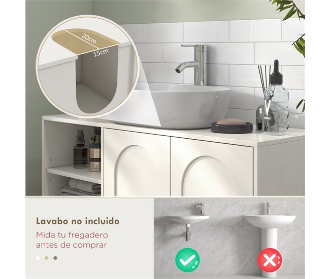 Mueble bajo Lavabo MDF, Melamina de Madera HOMCOM, hogar - baño Crudo