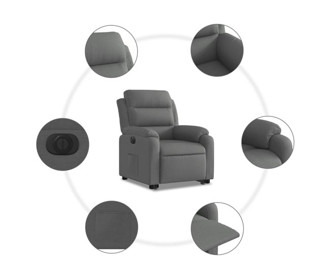 Sillón Elevable Reclinable Gris Oscuro
