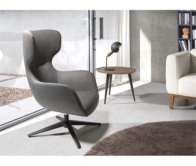 Sillón giratorio polipiel y acero Gris Oscuro