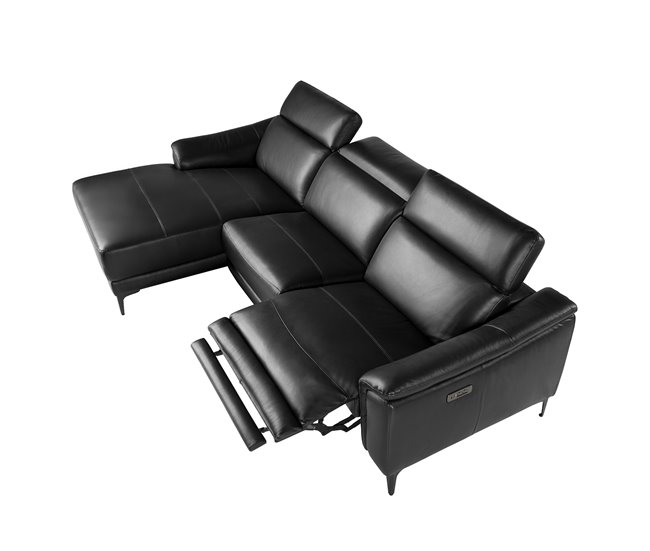 ANGEL CERDÁ Sofá chaise longue relax izquierda piel Negro