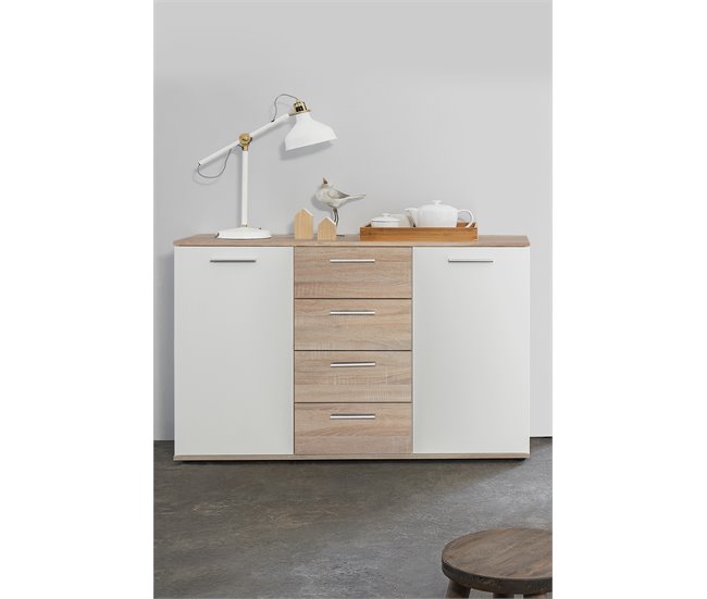 Aparador con 2 puertas y 4 cajones IBIZA Blanco/ Madera