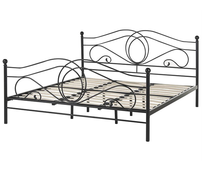 Beliani Cama Acero LYRA 182x209 Negro