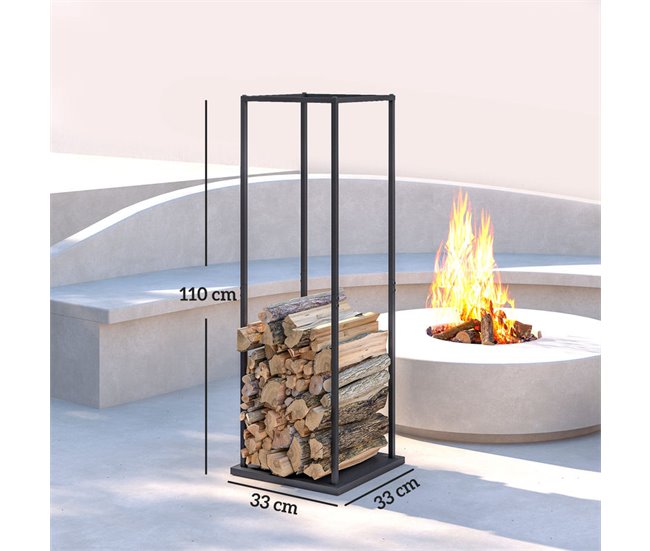 Estante para Leña Metal Outsunny, hogar - climatización Negro