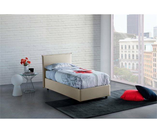 Cama individual en tela Beige
