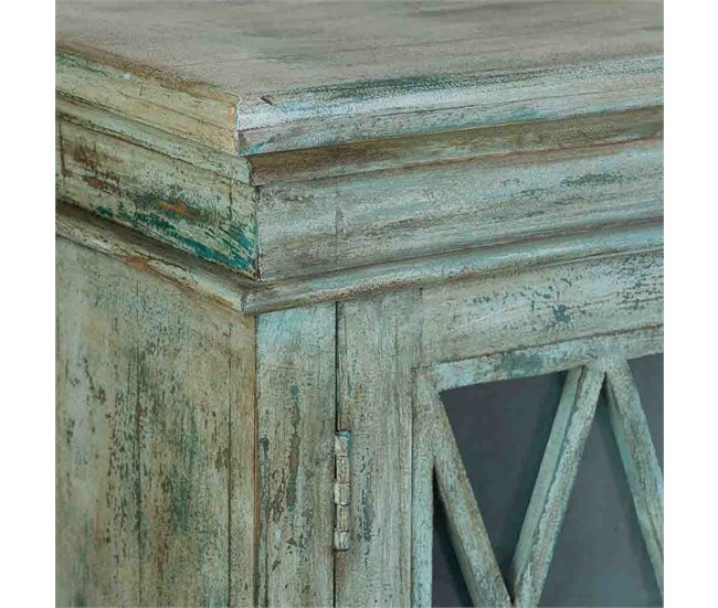Aparador de madera y cristal con 4 puertas Azul