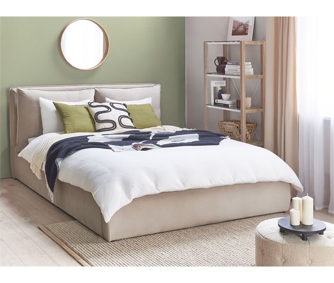 Beliani Cama con almacenaje Terciopelo BAJONNA 183x235 Beige