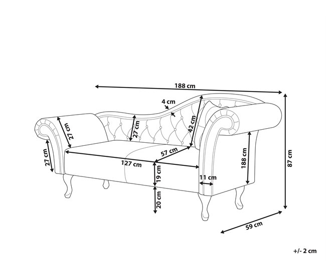 Beliani Chaise longue derecho Terciopelo LATTES Beige