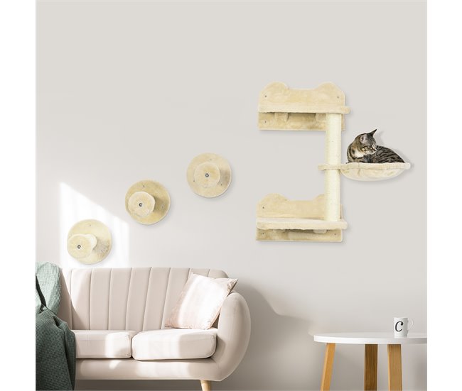 Estanterías para Gatos Aglomerado de Madera, Poliéster PawHut Crudo