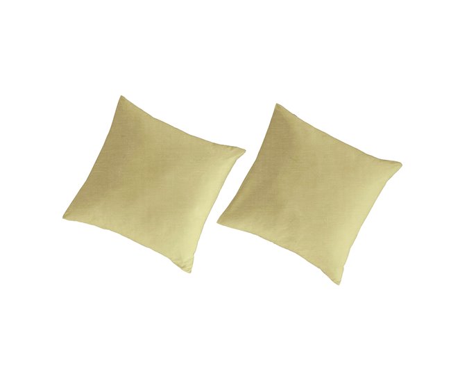 2 Fundas de almohada lisas lino/algodón orgánico Amarillo