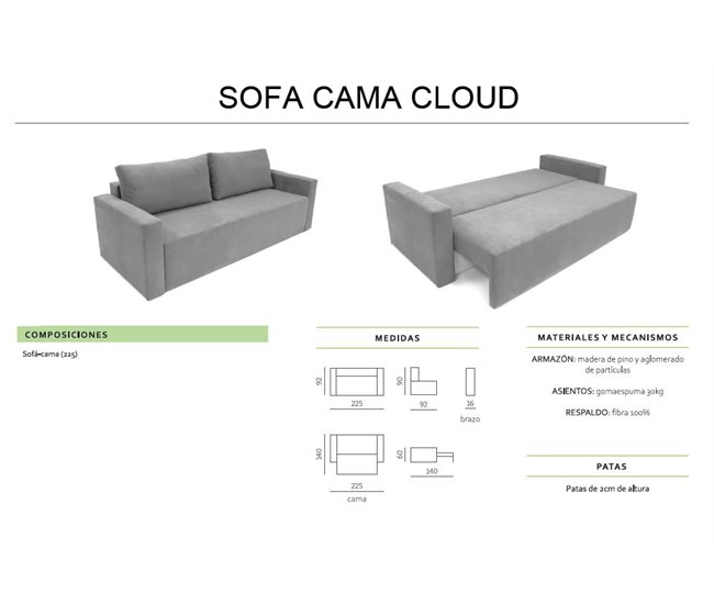 Sofa CLOUD convertible en cama Gris